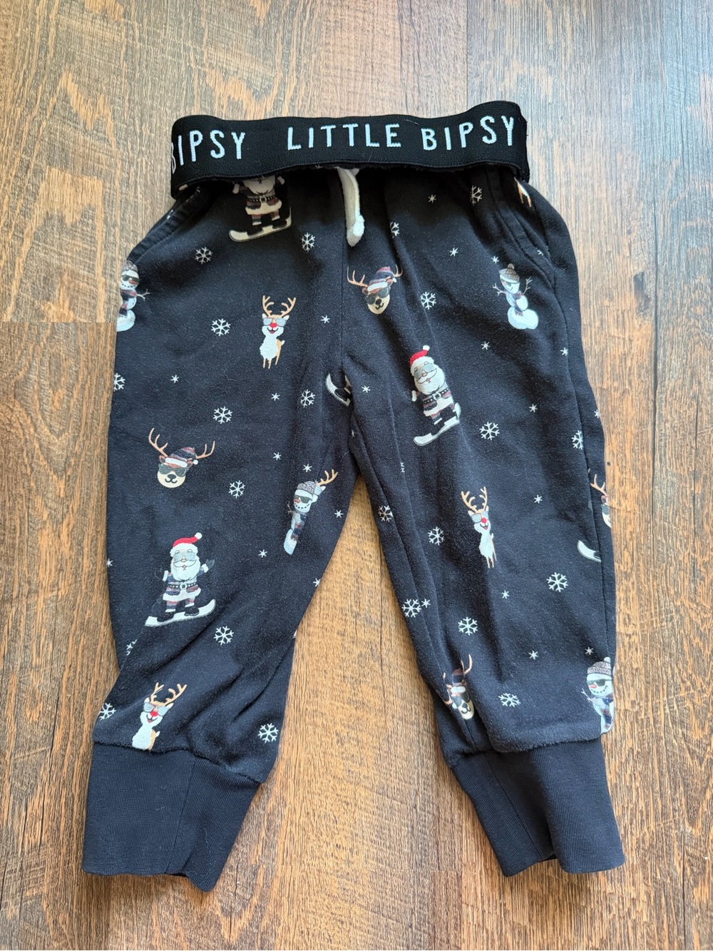 Little Bipsy Black Holiday Joggers with Santa & Reindeer Print